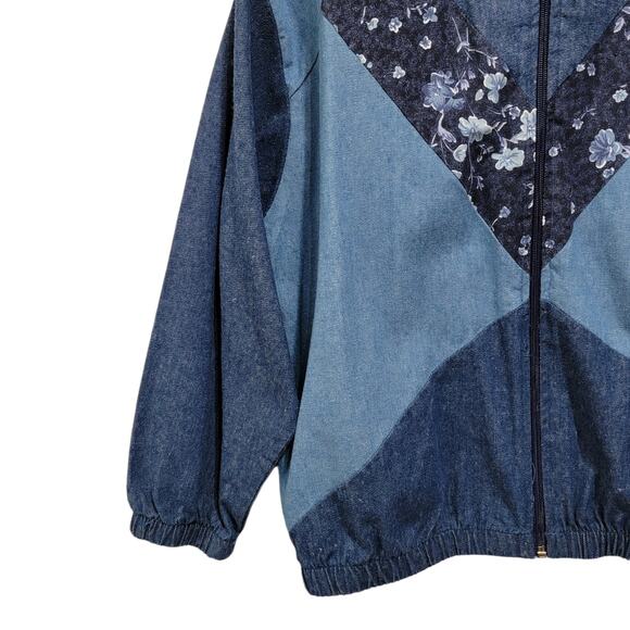 Vintage Coco Bay Miami Womens Mixed Print Chambray Full Zip Jacket Denim 80s SM - Picture 4 of 8